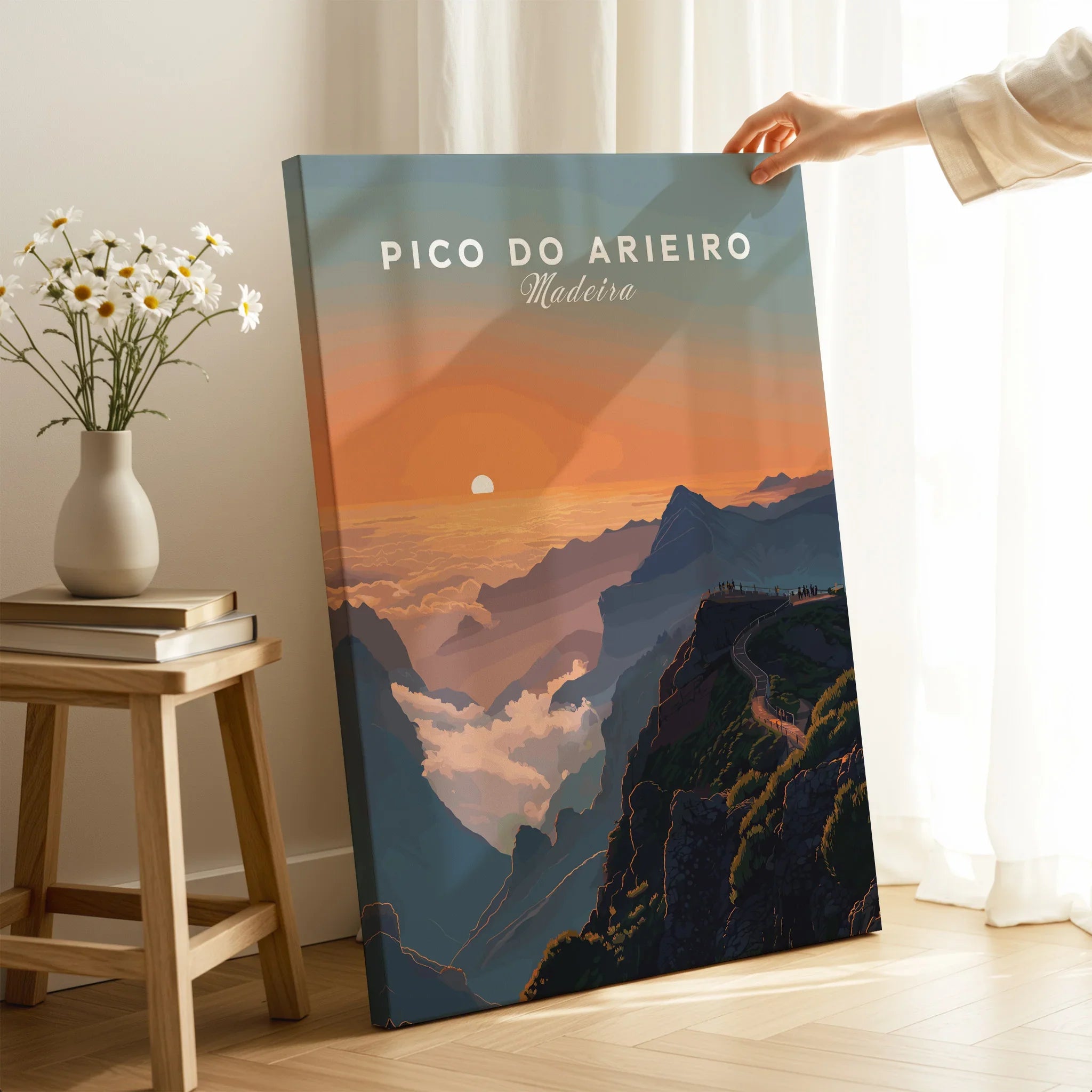 Pico do Arieiro Madeira travel poster canvas print with sunset mountain view in cozy room