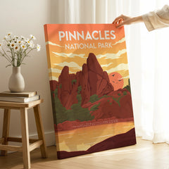 Pinnacles National Park canvas print with sunset, rocks, and hand holding in cozy room