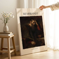 Rembrandt The Apostle Paul 1657 Religious Art Print Baroque Painting Poster displayed indoors.