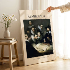 Rembrandt Anatomy Lesson Dr Tulp 1632 Group Portrait Art Print Dutch Master Poster displayed in a room.