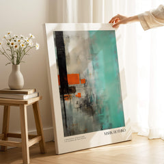Rothko Inspired Abstract Mint and Orange Art Print | Expressionist Style Wall Decor displayed in a bright room.