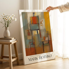 Rothko Style Emotional Abstraction Painting | Modern Abstract Wall Decor displayed in a bright room with flowers.