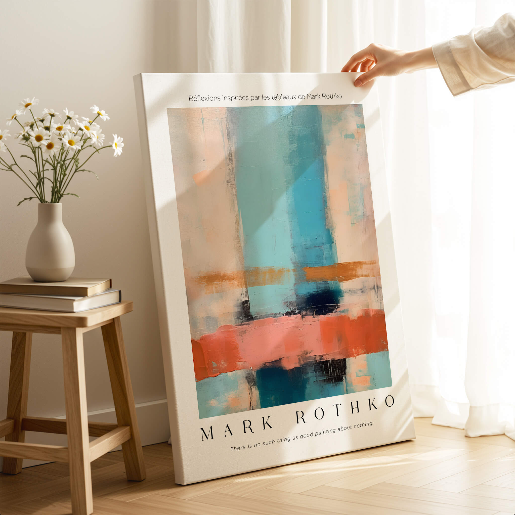 Rothko Inspired Abstract Pastel Color Art Print | Minimalist Vertical Blocks Poster on display with soft hues and geometric shapes.