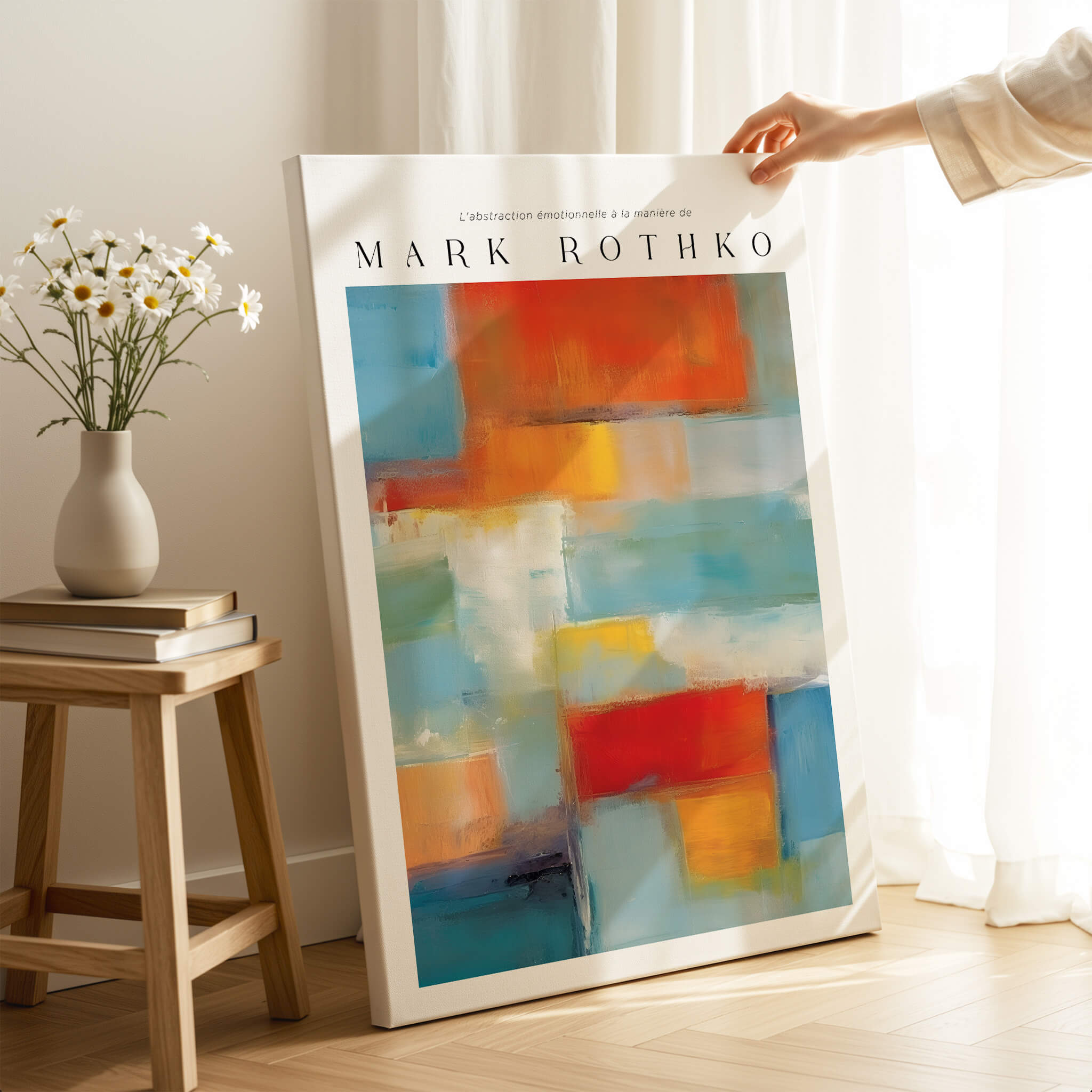 Rothko Canvas Color Abstraction Painting | Modern Abstract Wall Art displayed on an easel in a bright room.