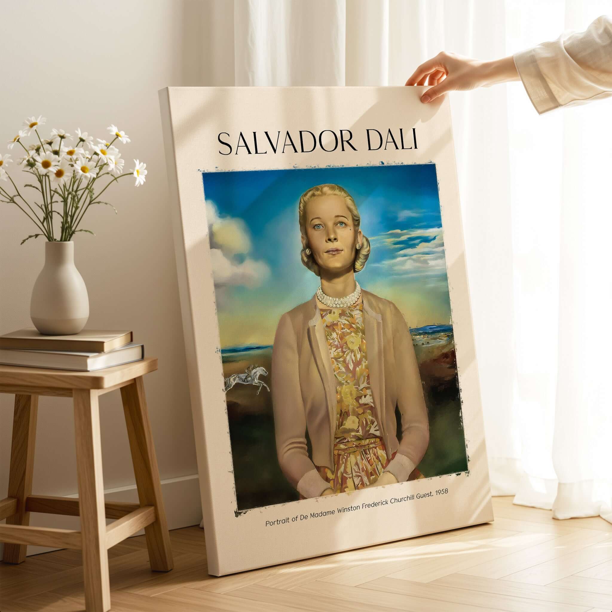 Salvador Dali Portrait Madame Winston Churchill Guest 1958 Surrealist Society Print Poster displayed in a stylish setting.