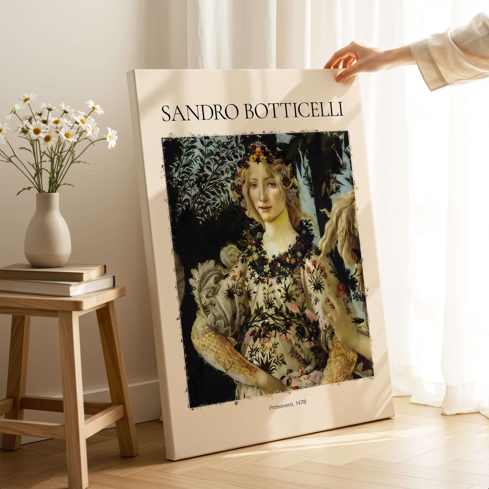 Botticelli Primavera Detail Flora Art Print Renaissance Allegory Spring Poster displayed in a stylish setting.