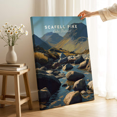 Scafell Pike Poster Lake District Wall Art Print featuring scenic mountain landscape and stream.