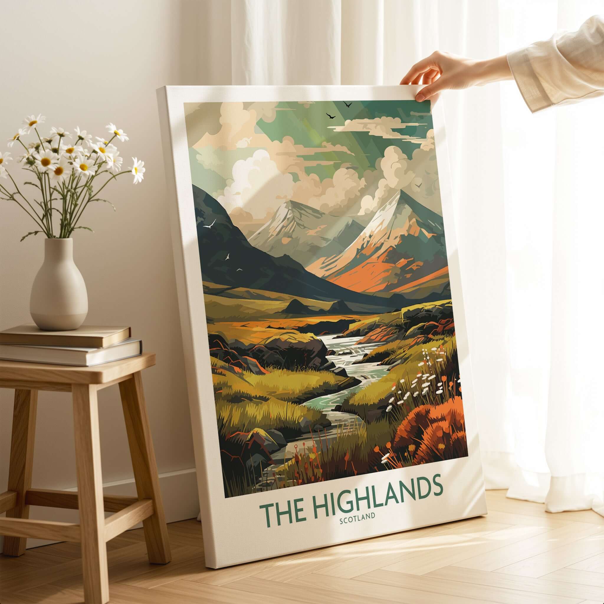 Scottish Highlands Art Print | Modern Style featuring a vibrant landscape of the Scottish Highlands.