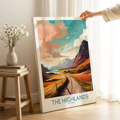 The Highlands Scotland Wall Art featuring vibrant colors and detailed landscapes of the Scottish Highlands.