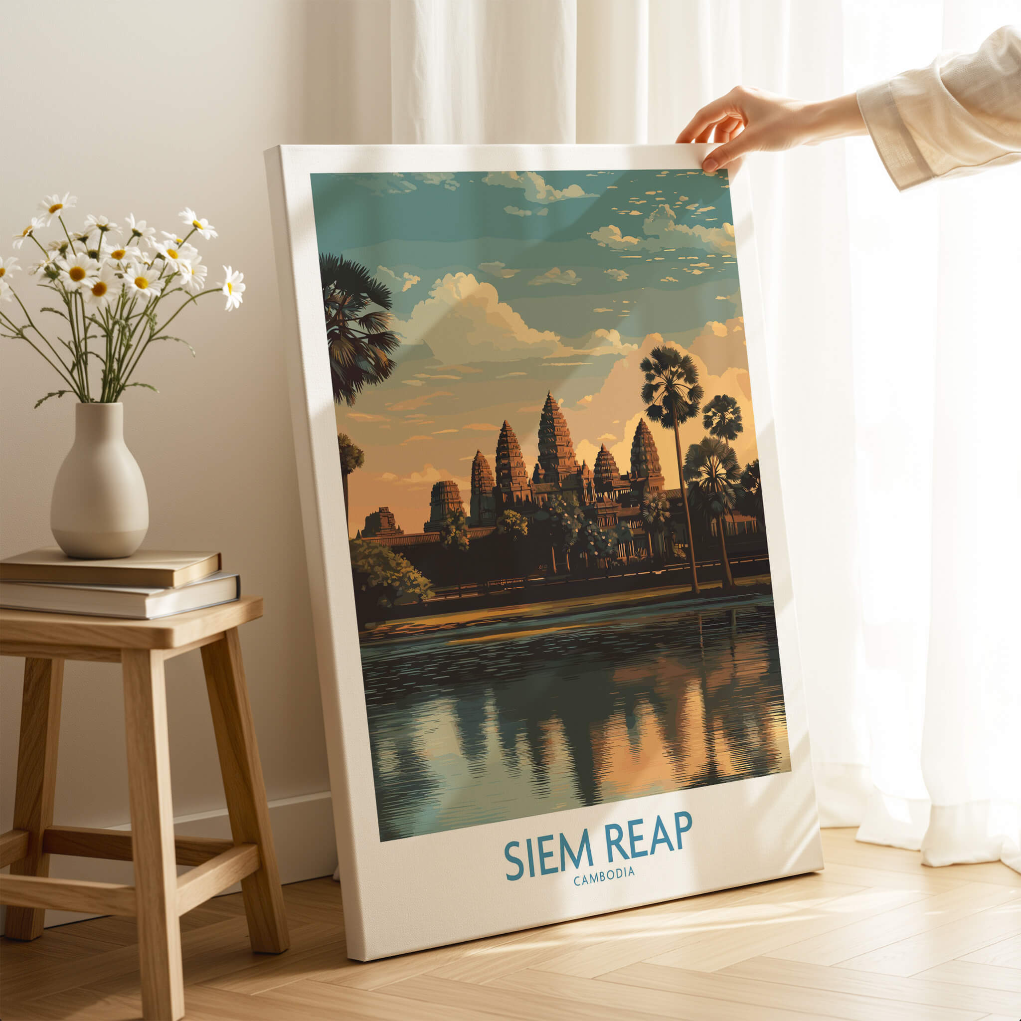 Siem Reap Canvas Print | Cambodia Khmer Poster showcasing ancient temples and serene landscapes.