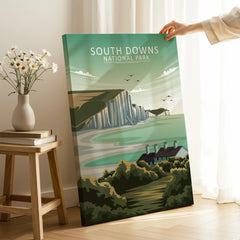 South Downs National Park canvas art print with coastal landscape, hand holding, home decor