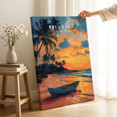 Sri Lanka Sunset Art - Tropical Beach Poster, South Asia Travel Print in a cozy living room setting.