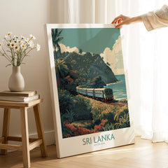 Sri Lanka Poster | Tropical Railway Canvas Print featuring a train along a tropical landscape.