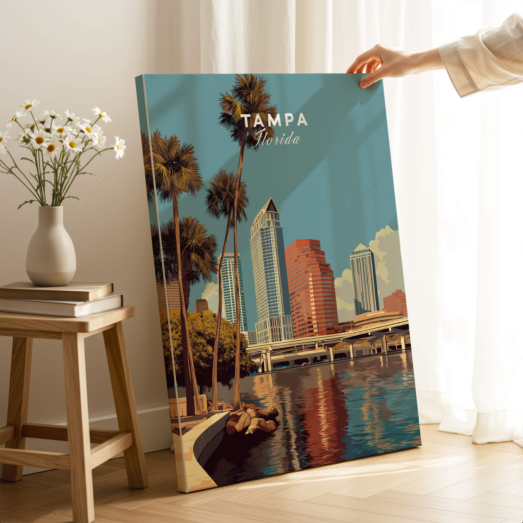 Tampa Florida Wall Art Print | Downtown City Skyline Travel Poster showcasing urban skyline and waterfront.