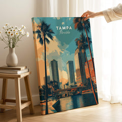 Tampa Florida Wall Art Print | Palm Trees & Modern Skyline Travel Poster showcasing vibrant palm trees and skyline.