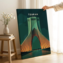 Tehran Iran Travel Poster | Azadi Tower Landmark Wall Art Print showcasing the iconic Azadi Tower in a modern design.