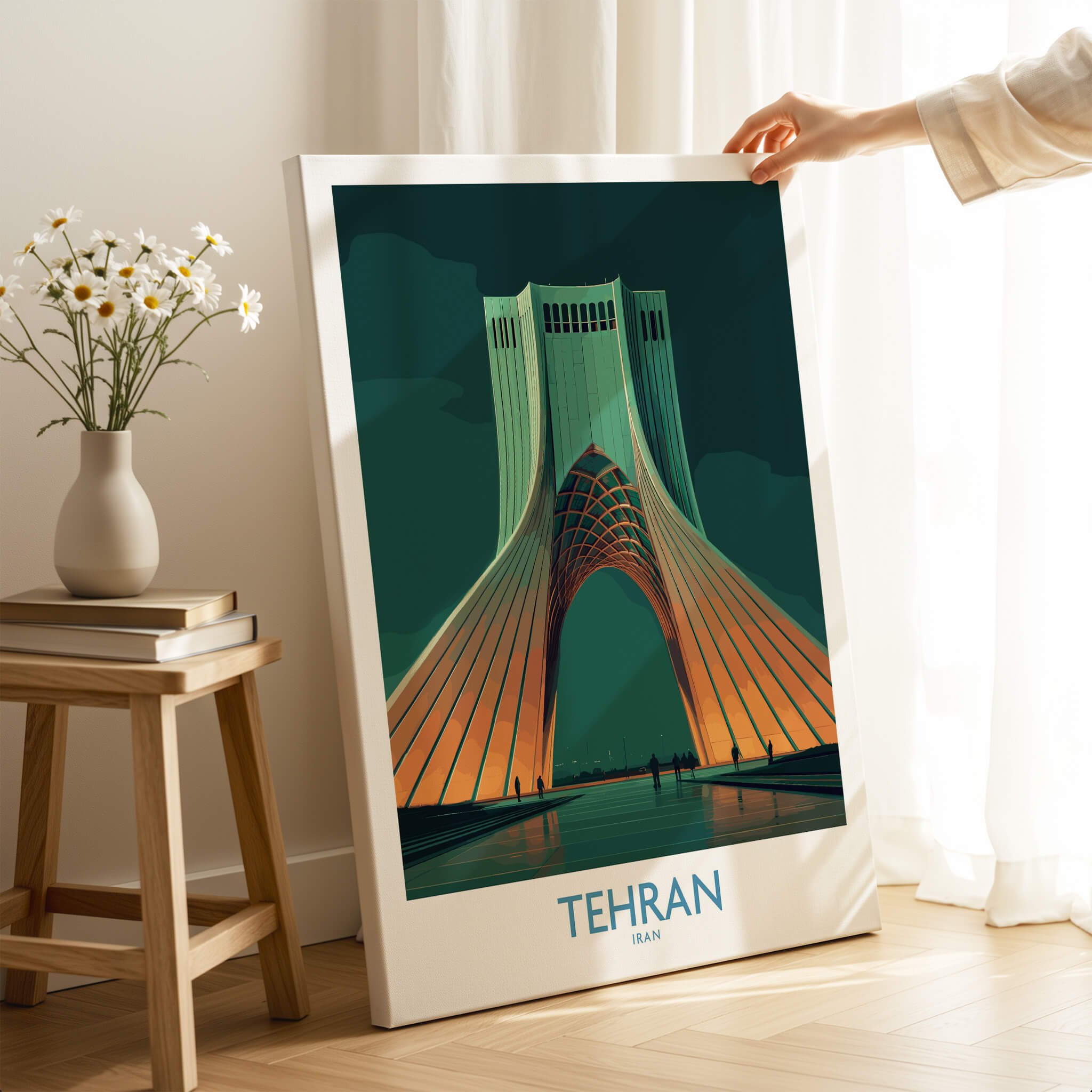 Tehran Iran Canvas Print | Iconic Persian Monument Cityscape Poster showcasing the Azadi Tower with modern artistic style.