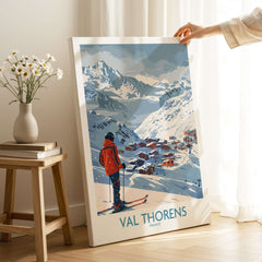 Val Thorens France Print featuring a skier in a picturesque snow-covered landscape.