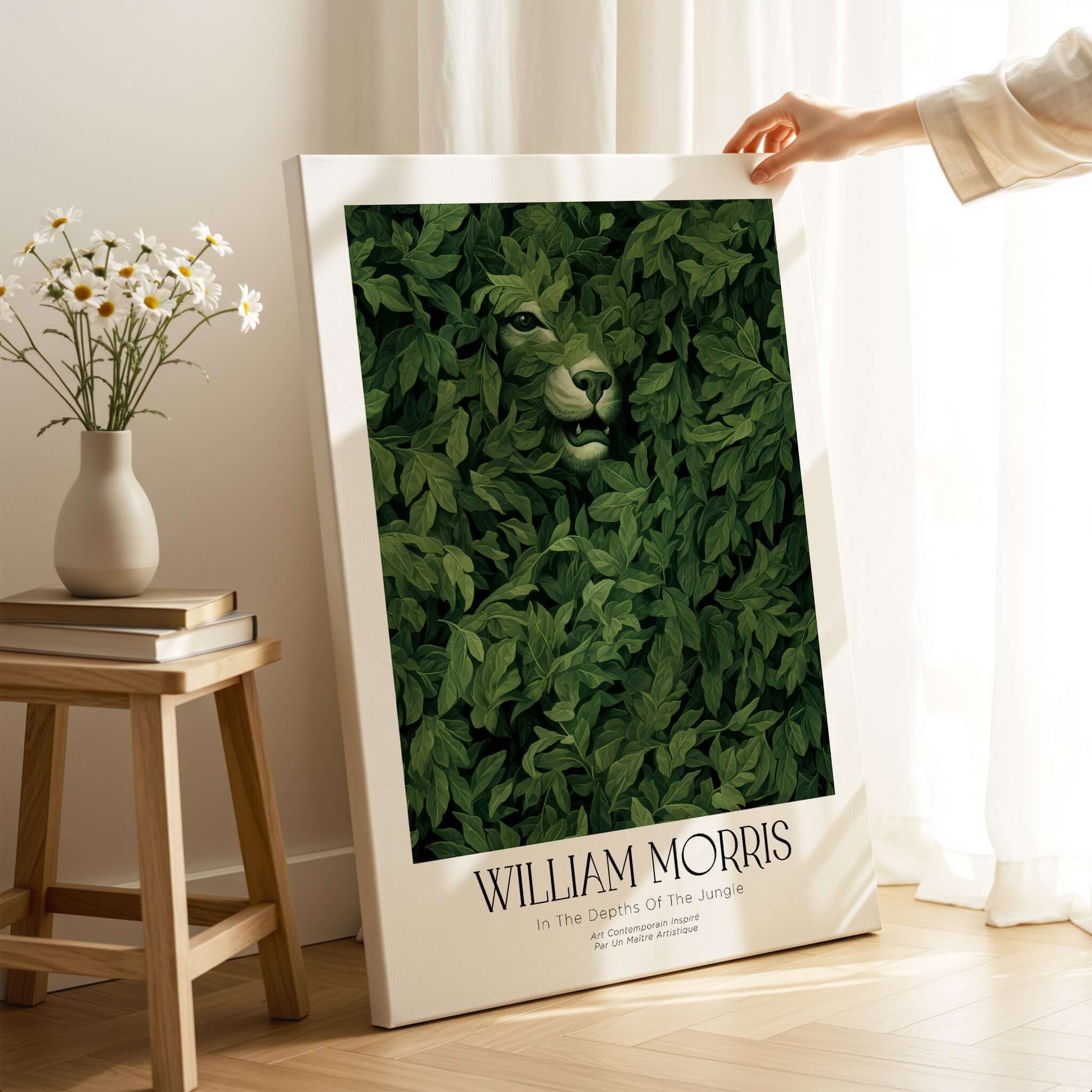 William Morris Prints - In the Depths of the Jungle Foliage Botanical Art Print featuring a big cat in lush greenery.
