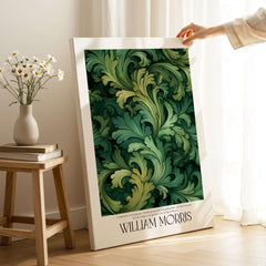 William Morris Prints - Green Acanthus Swirl Pattern Art Print - Botanical Foliage Poster in vibrant green tones.