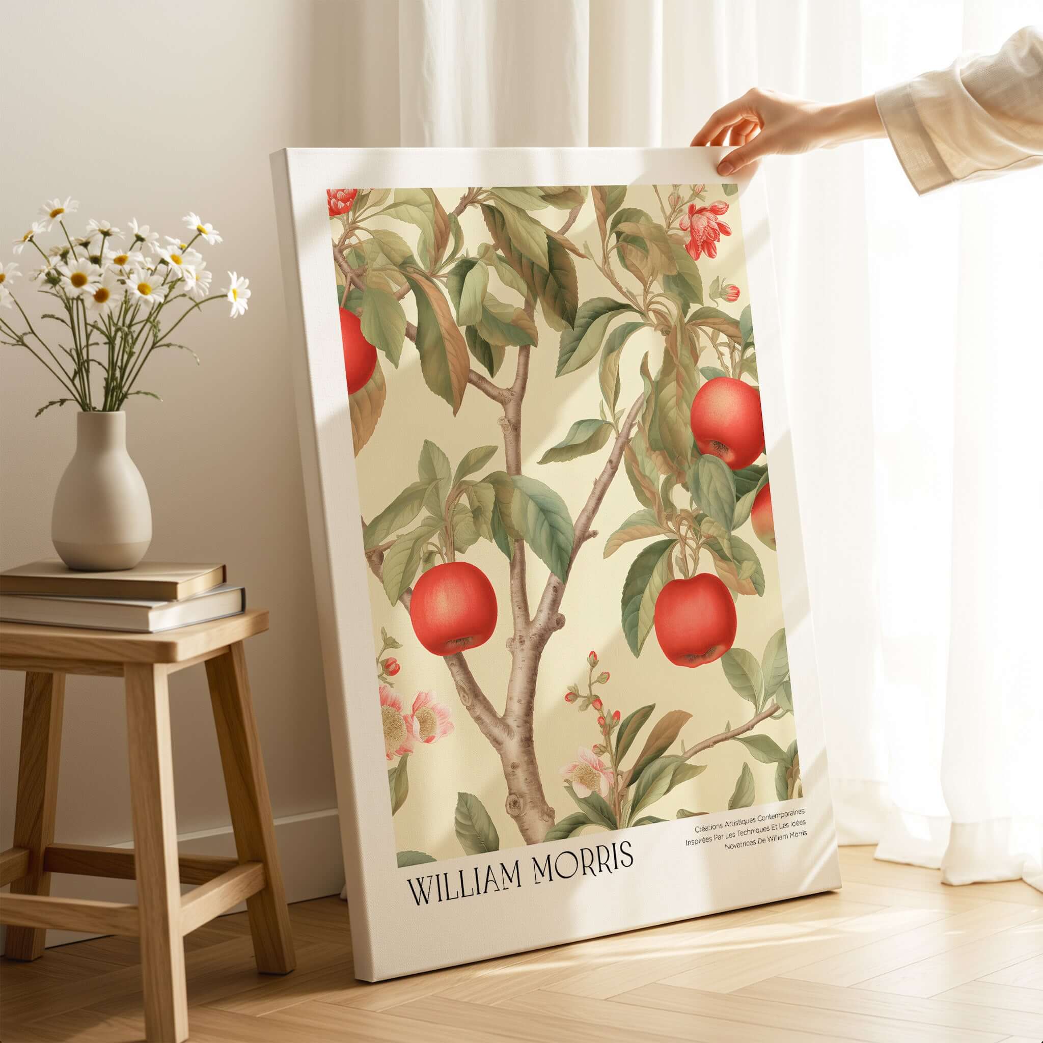 William Morris Prints - Apple Tree Fruit Botanical Art Print - Orchard Blossom Poster showing red apples on branches