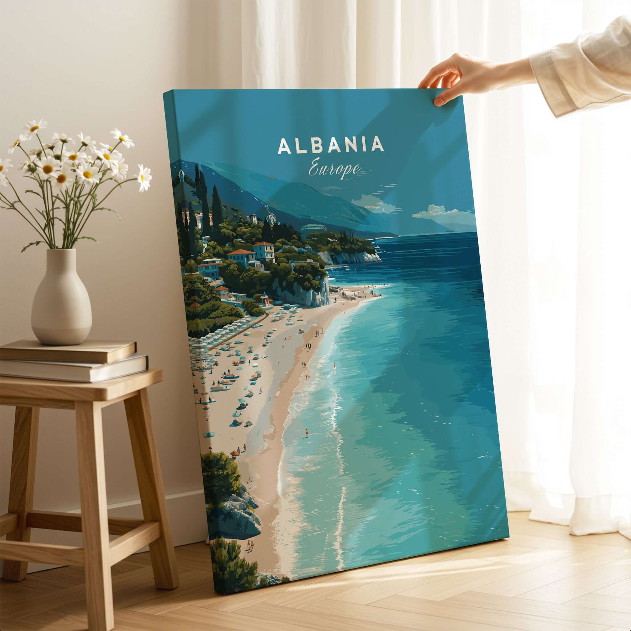 Albania Canvas Print | Balkan Travel Poster featuring a stunning beach view in Europe.