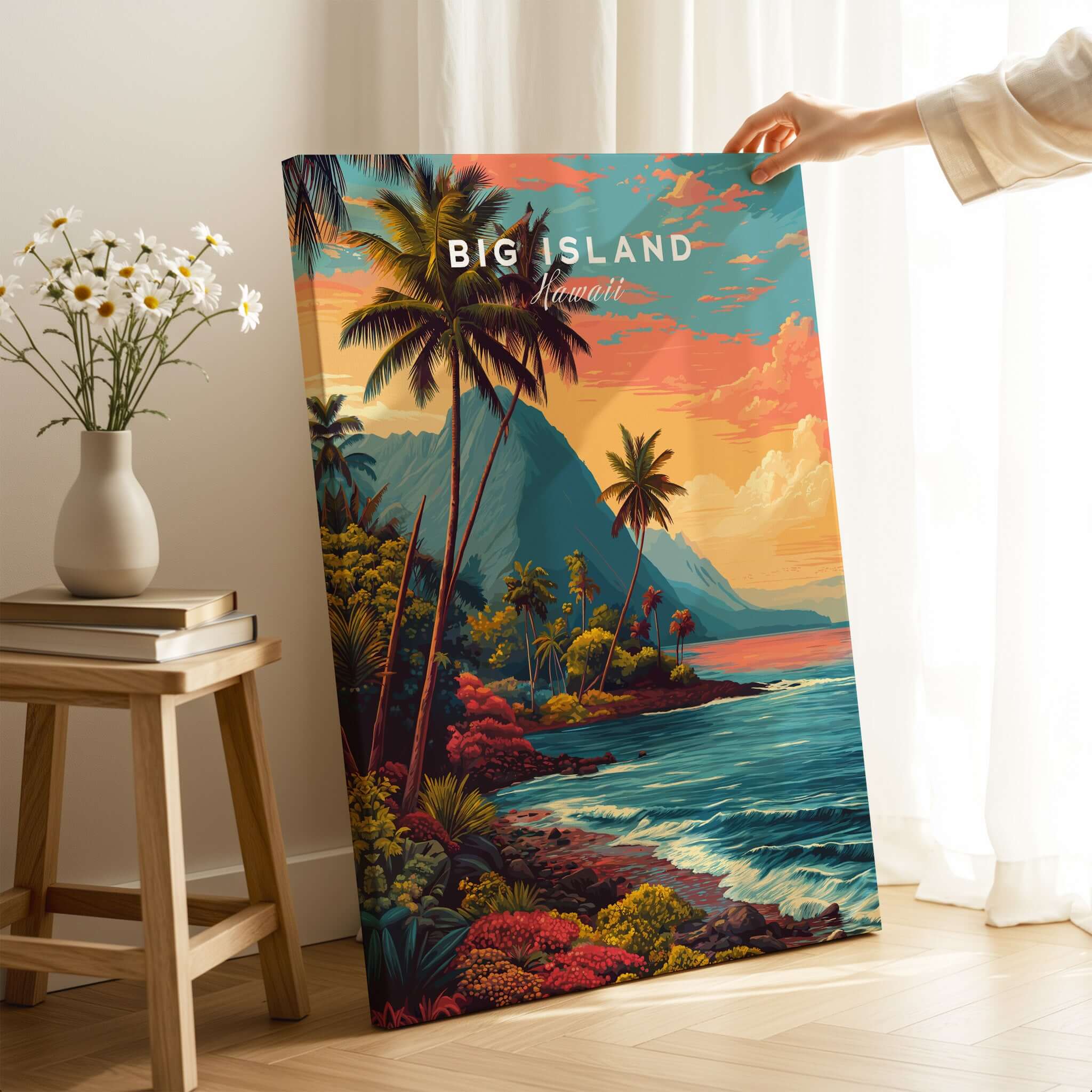 Big Island Hawaii Kona Coast Canvas Art Print | Vibrant Hawaiian Wall Art displayed in a stylish living room.