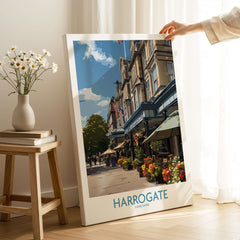 Harrogate Yorkshire Art Print | Floral Cafe Scene Poster showcasing charming café and floral decor.