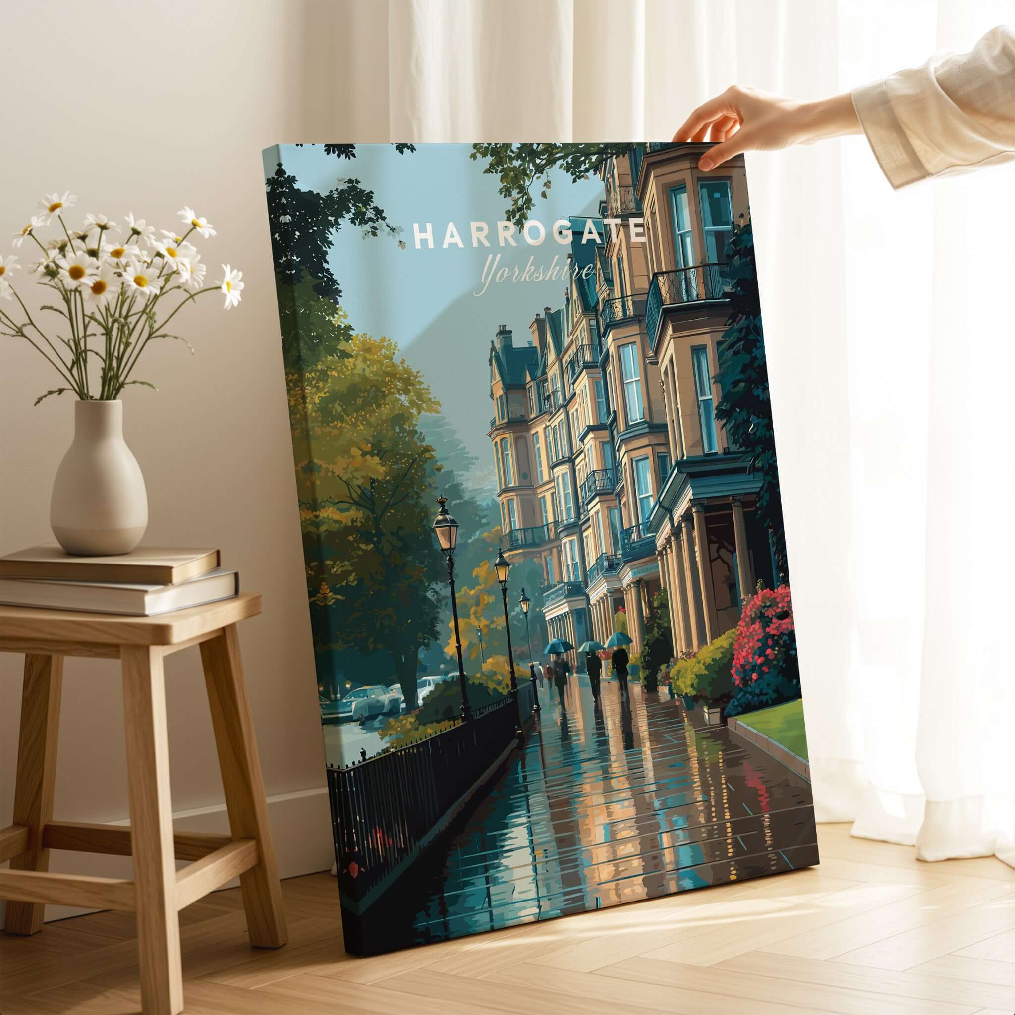 Harrogate Classic British Town Scene Print | English Architecture Wall Art featuring a picturesque street in Harrogate.