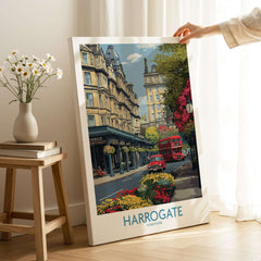 Harrogate Yorkshire Print | Floral Street Scene Poster showcasing vibrant floral scenery and charming street in Harrogate.