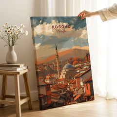 Kosovo Balkan City Rooftops Canvas Print | European Travel Wall Decor displayed in a contemporary setting.