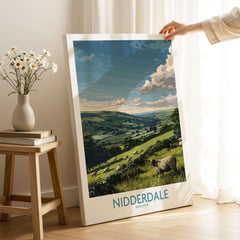 Nidderdale Art Print | Yorkshire Dales Sheep Poster showcasing a scenic landscape with sheep grazing in Yorkshire.