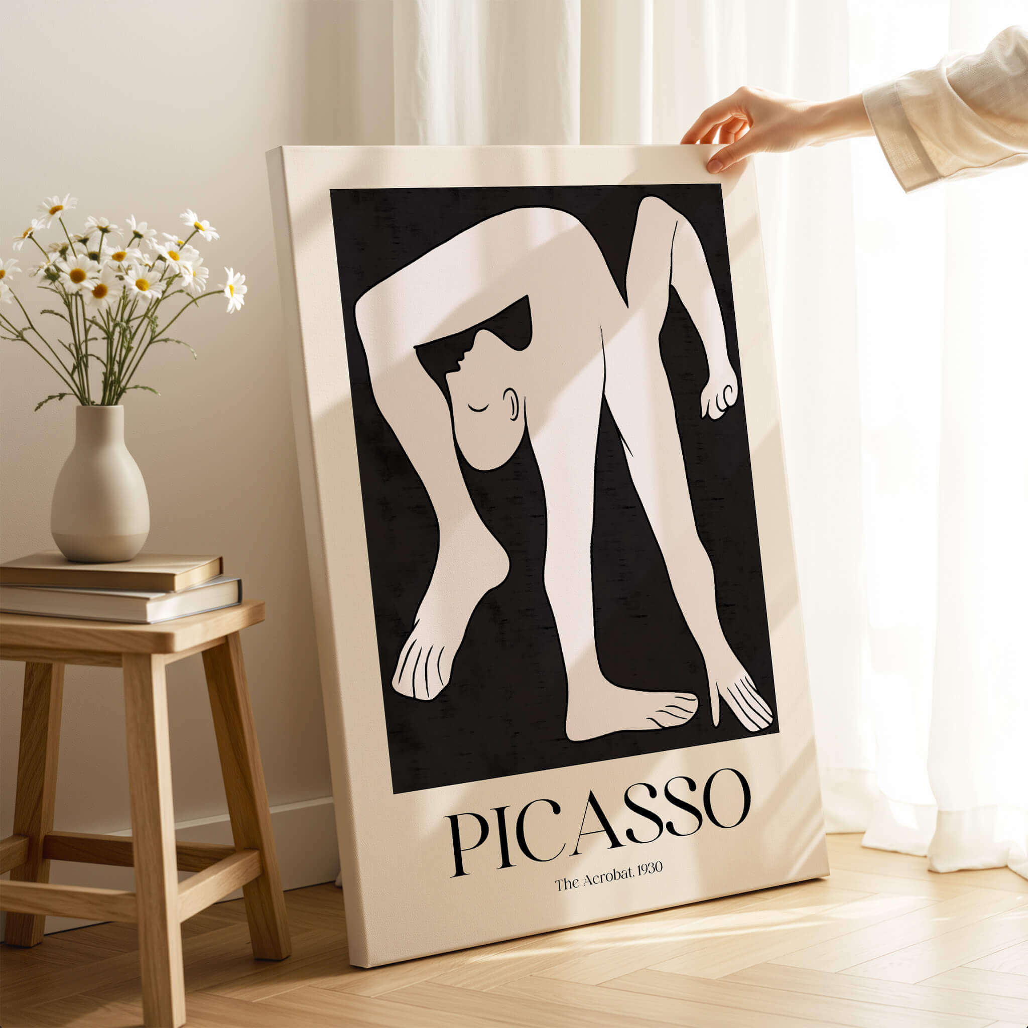 Picasso The Acrobat 1930 Black White Figure Poster Minimalist Art Print Wall Decor displayed in a modern interior.
