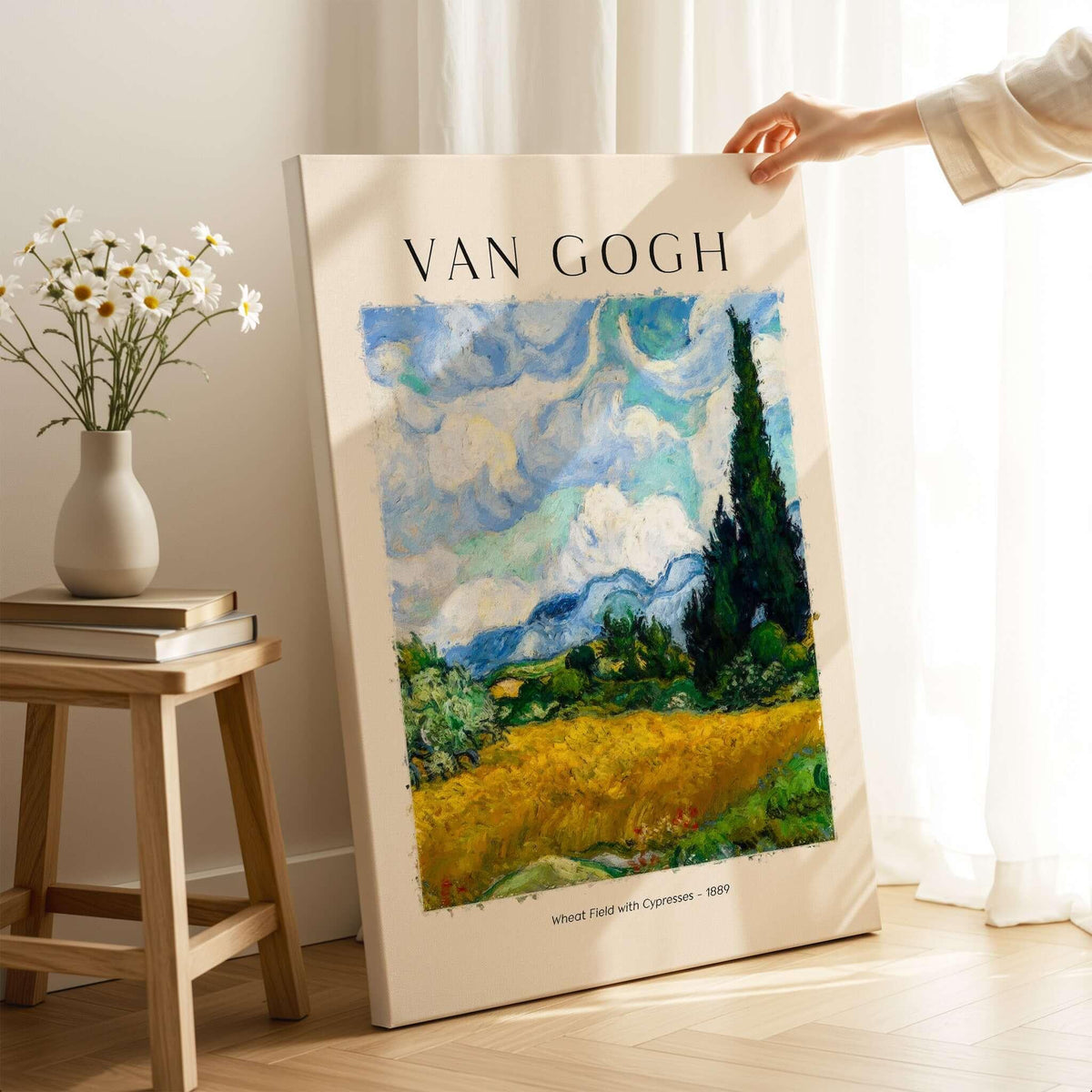 Vincent van Gogh Wheat Field with Cypresses 1889 Landscape Art Print Post Impressionist Poster on display.