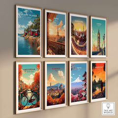 Åland Islands Picturesque Nordic Huts Print | Scandinavian Travel Wall Decor displayed among other city travel prints.