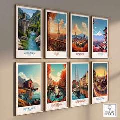 Andorra Old Town River Bridge Art Print | Pyrenees Architecture Poster collection of city art prints on wall.