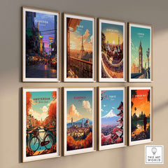 Bangkok Thailand Print Night Market Street -Thai Cityscape Poster displayed on wall with other cityscape artworks.