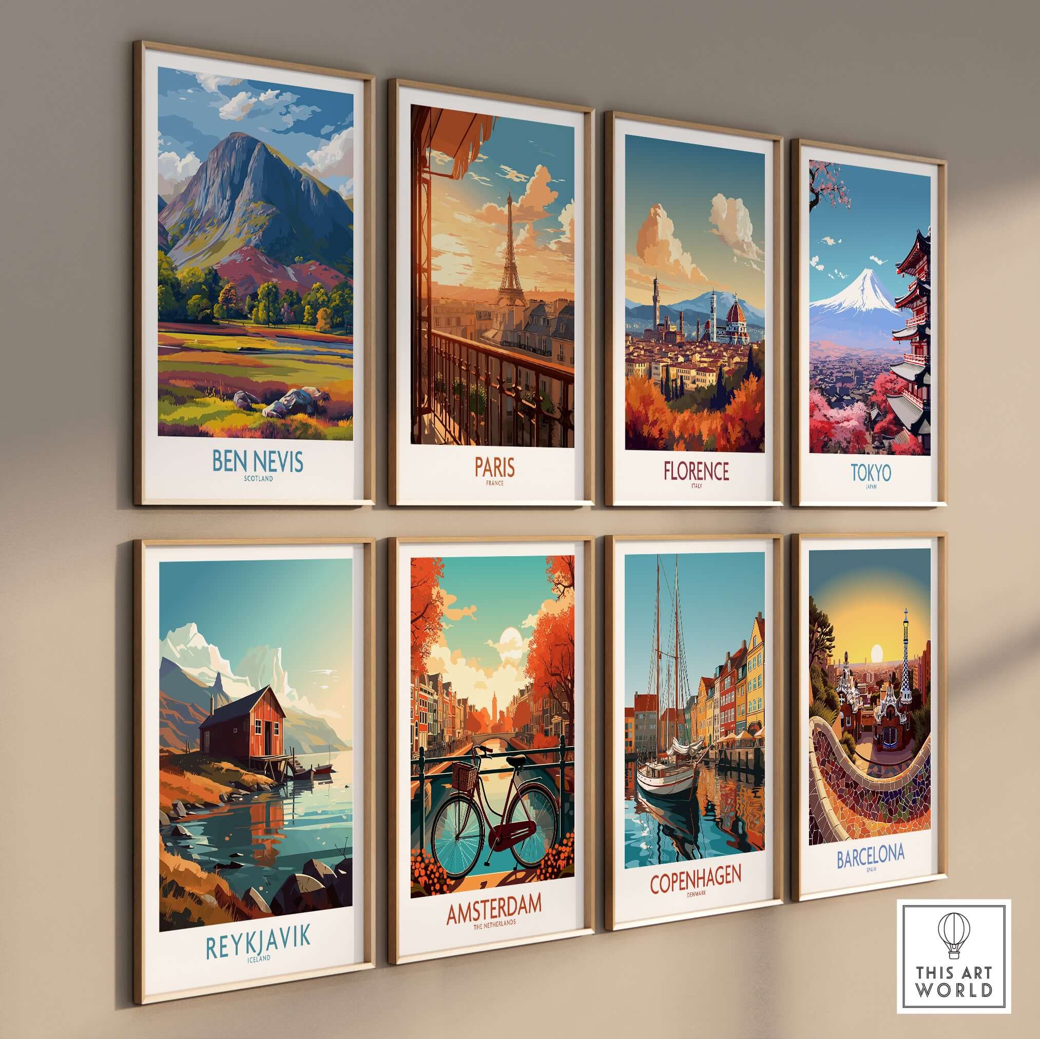 Ben Nevis Wall Art Scotland Highland Landscape - Autumn Foliage Travel Decor displayed in a gallery wall arrangement.