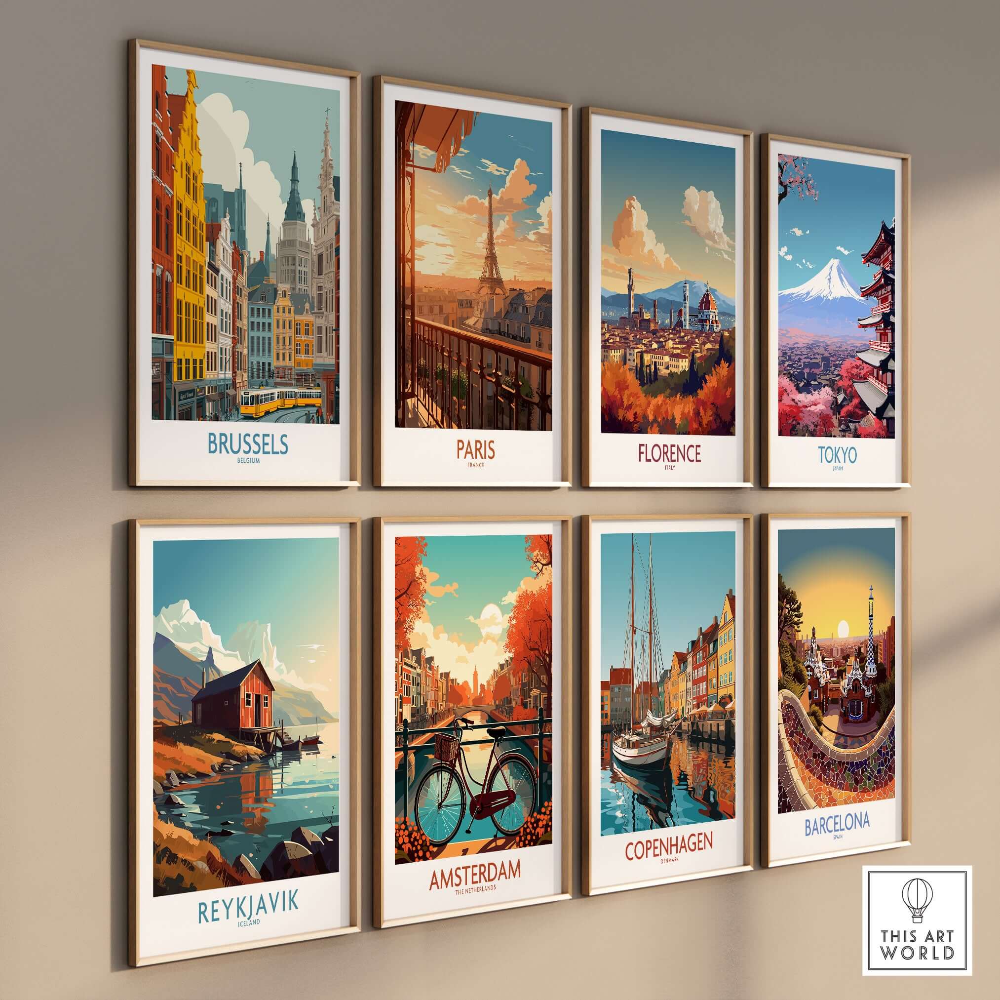 Brussels Wall Art - Belgium Historic Buildings Print featuring iconic European cityscapes in vibrant colors.