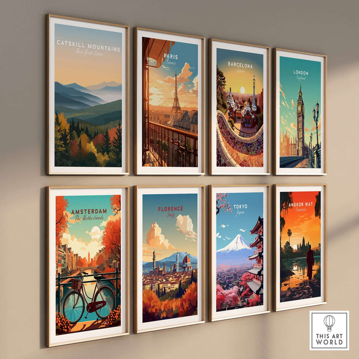 Gallery of travel-themed art prints featuring Catskill Mountains, Paris, Barcelona, and more.