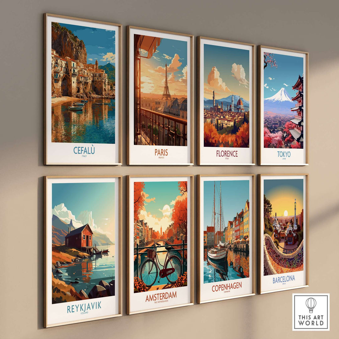 Cefalù Italy wall art featuring scenic coastal views and colorful architecture, part of a collection of iconic city prints.