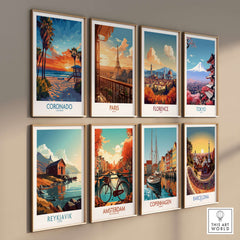 Coronado Print California showcasing vibrant beach and sunset colors in a decorative art gallery wall display.
