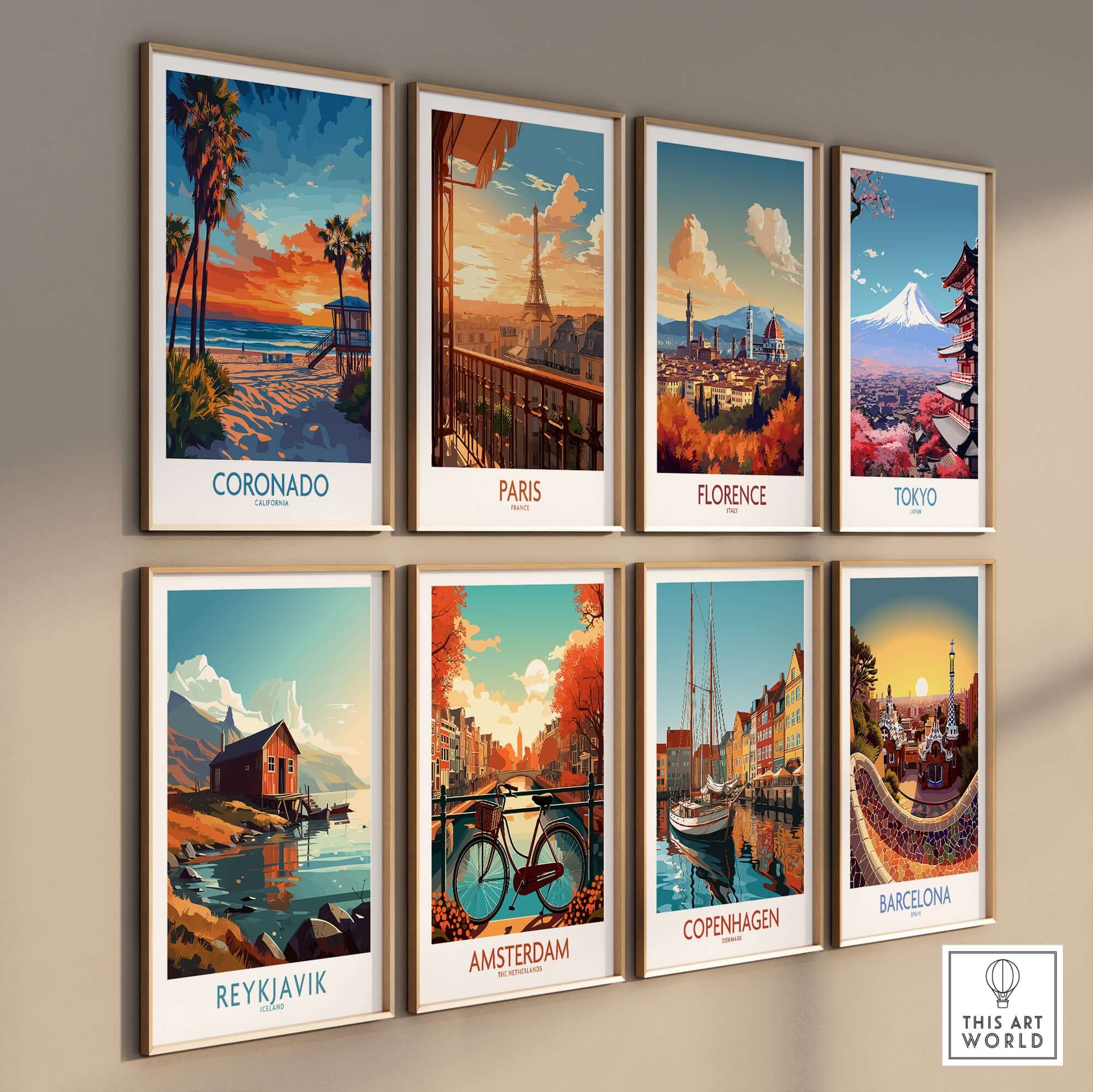 Coronado Print California showcasing vibrant beach and sunset colors in a decorative art gallery wall display.