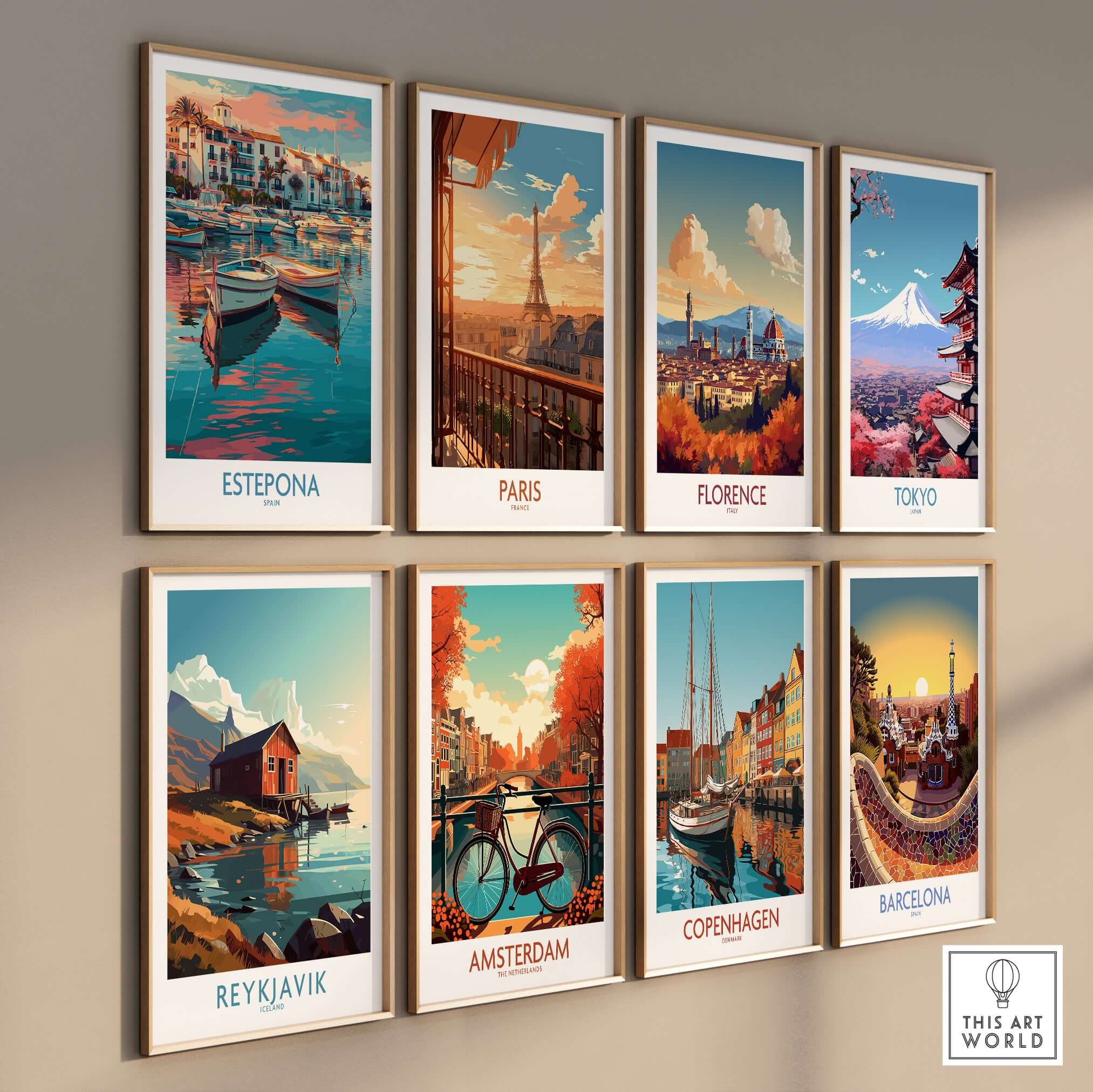 Estepona Spain Sunset Marina Art Print | Andalusian Coastal Poster displayed in a collection of vibrant city art prints.