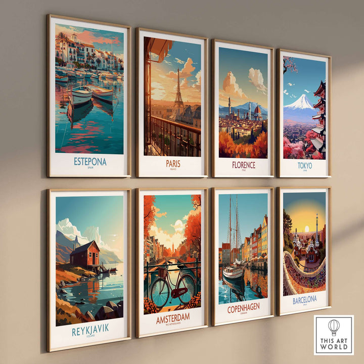 Estepona Spain Sunset Marina Art Print | Andalusian Coastal Poster displayed among various city art prints.