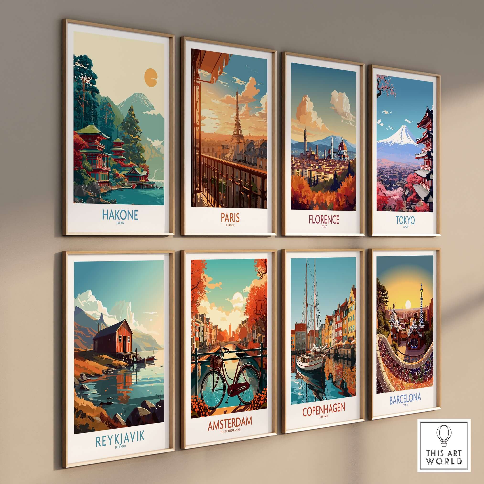 Hakone Japan Lake Ashi Temple Print - Japanese Pagoda Wall Art displayed among travel-themed wall art.