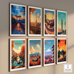 Hakone Wall Art Japan Torii Gate Sunset Reflections Poster - Vibrant Lake Ashi Print displayed on a gallery wall.