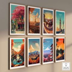 Hanoi Vietnam Print Cherry Blossom Street - Colorful City Wall Art displayed in a gallery wall of city prints.