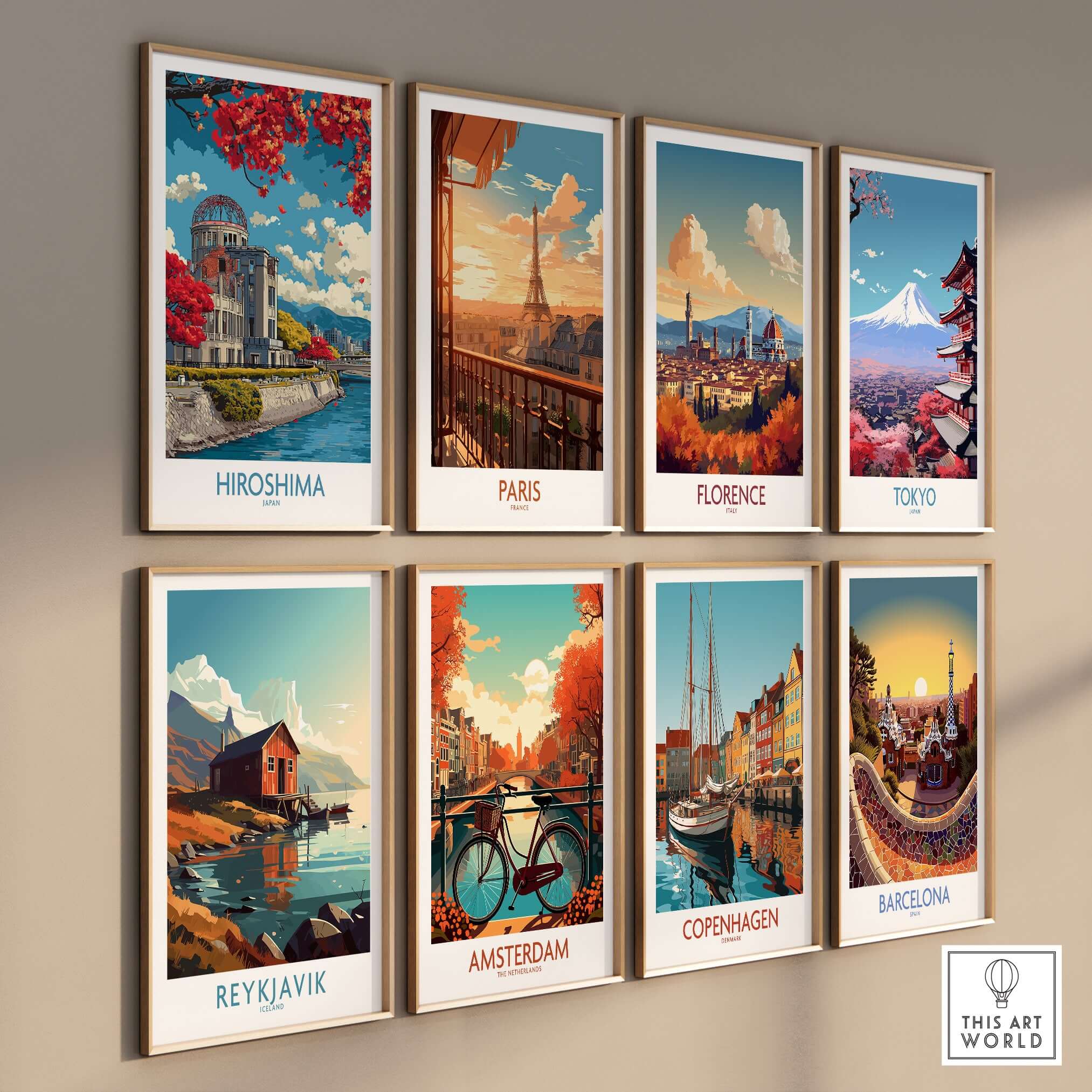Hiroshima Japan Genbaku Dome Poster - Historic Landmark Decor displayed among other city posters.