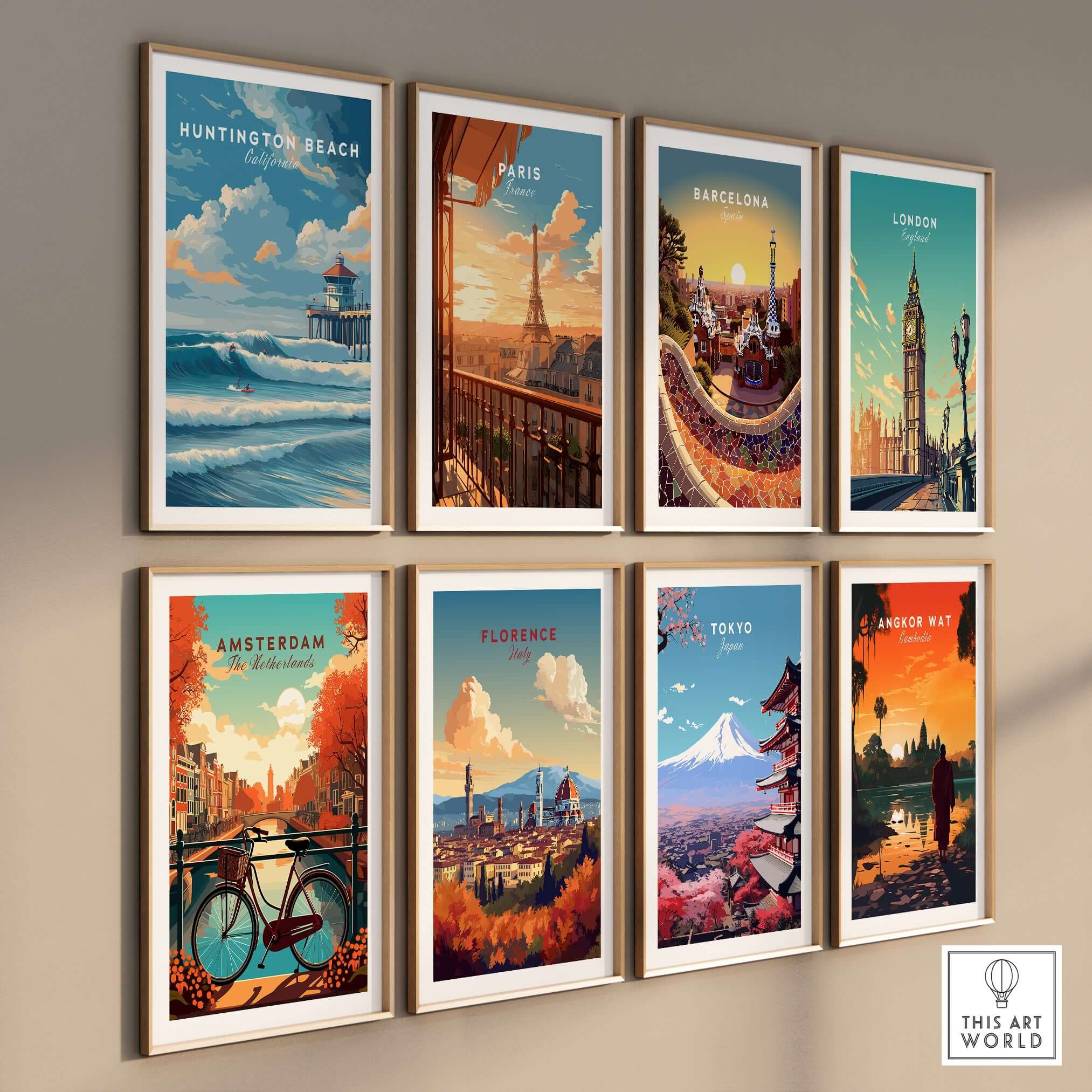 Huntington Beach Surfers Catching Waves Print - California Surfing Wall Art featured among iconic global city prints.